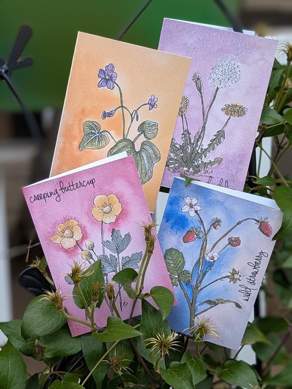 Handmade Botanical Watercolor Prints - Floral Set (Pink, Yellow, Purple, Blue)